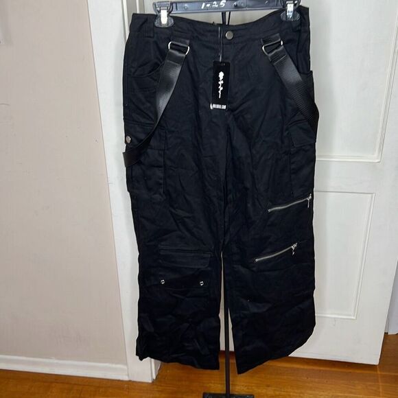 Dolls Kill Poster Girl Mixed Signals Cargo Pants Black High Waisted Nwt Size Med - Picture 2 of 5